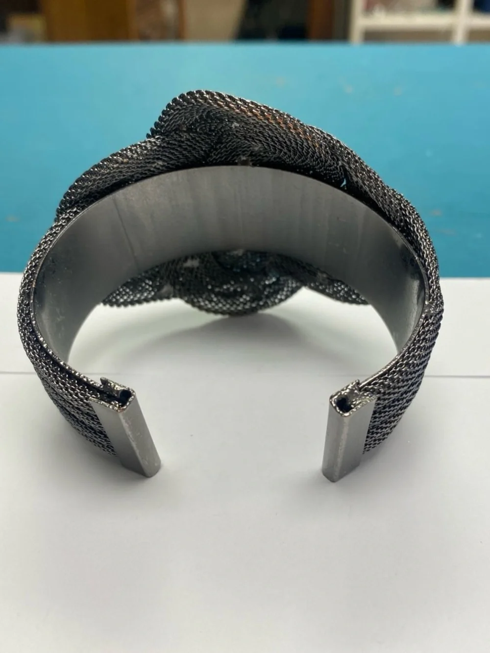 Braided Mesh Statement Cuff Bracelet - dark grey.